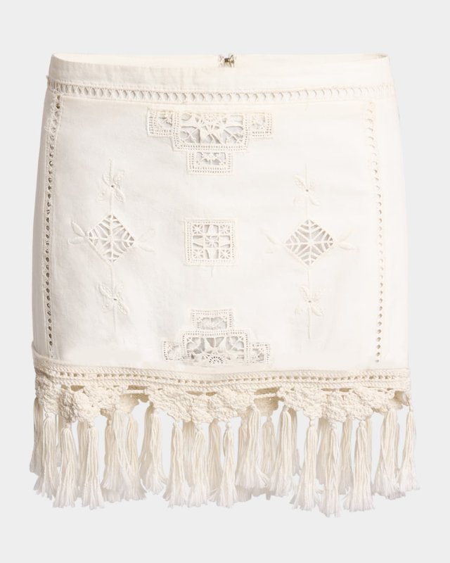 Sandra Crochet Embroidered Fringe Mini Skirt